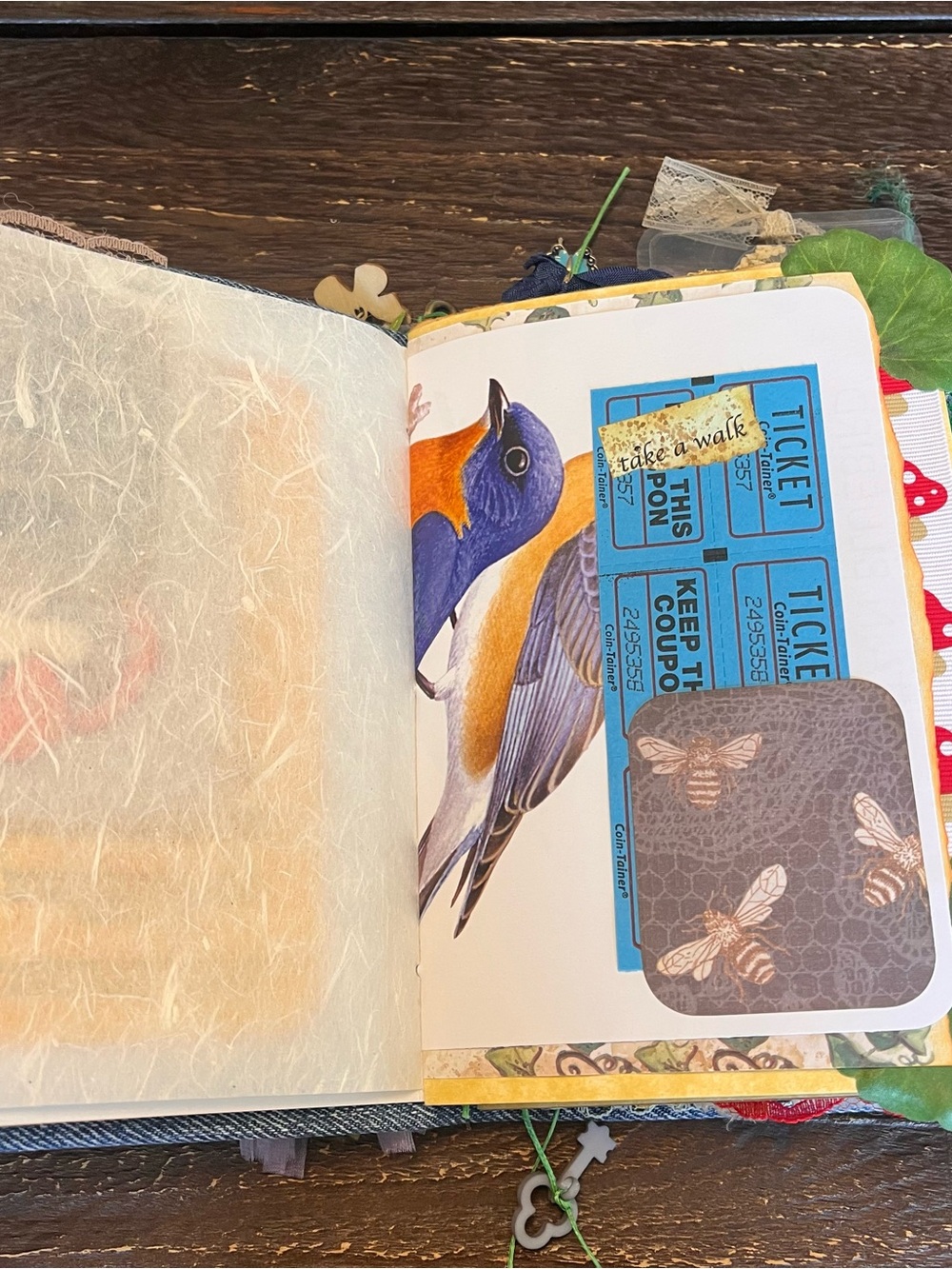 Nature Junk Journal Denim Butterfly Bird Floral Softcover 3 Sig Decorated - Picture 9 of 16